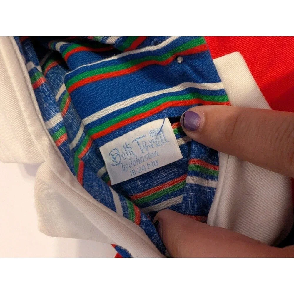 Vintage 2pcs Striped Collared Top & Red Overalls Castle Outfit Size 18-24 Months